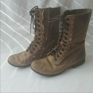 Betsey Johnson zip up combat boots with ruffles